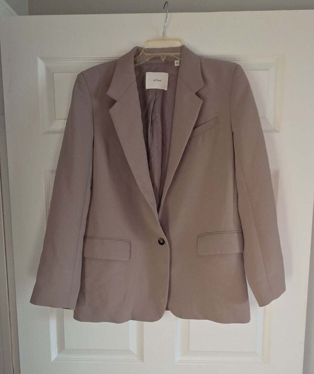 Aritzia Wilfred Generation Blazer Textured Crepette Taupe Size 6 - Picture 2 of 12